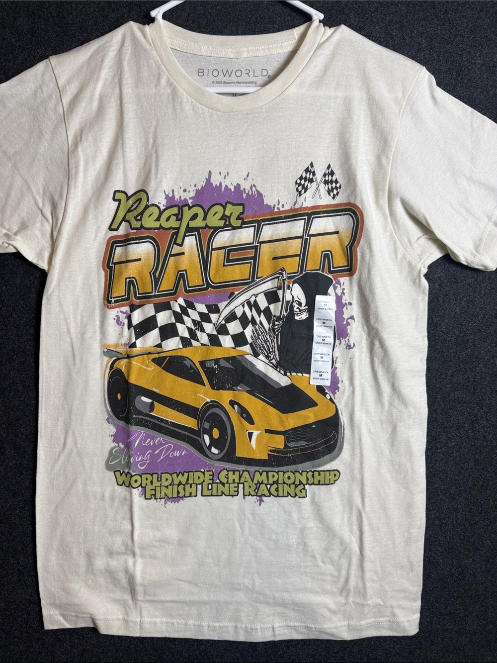 Bioworld Cream Kids Reaper Racer Yellow Graphic Tee